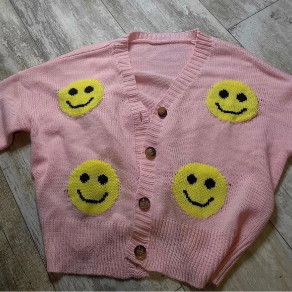 soulmia Sweaters Light Pink Smiley Face Cardigan Poshmark